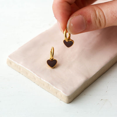 Enamel Charm Hoop Earrings - Aubergine Heart