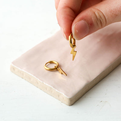 Lightning Charm Hoop Earrings - Gold