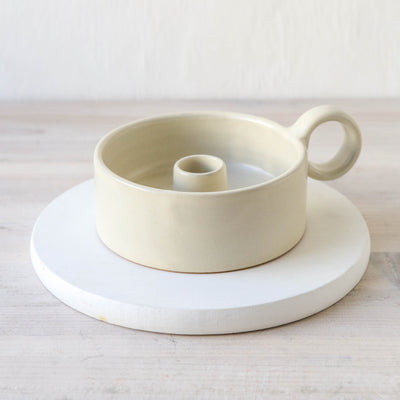 SALE Ester Stoneware Candle Holder - White