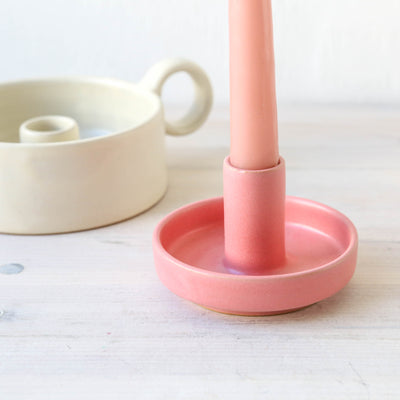 SALE Ester Stoneware Candle Holder - White