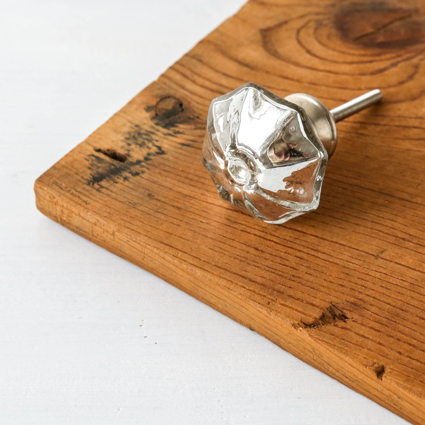 Octagonal Glass Drawer Knob - Silver
