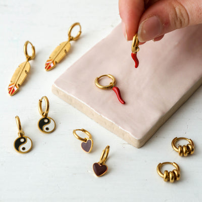 Hoop Earrings with Three Rings - Gold