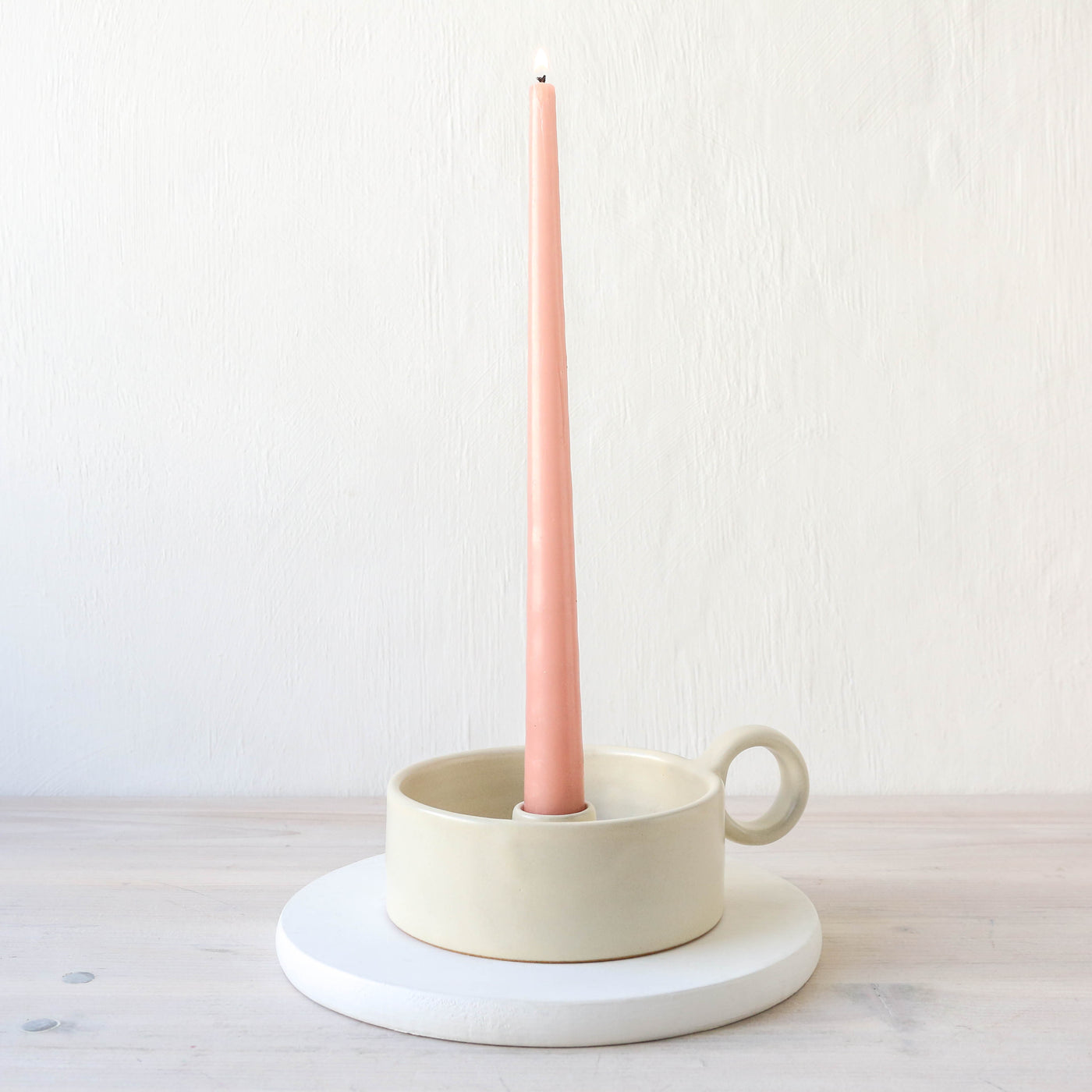 SALE Ester Stoneware Candle Holder - White