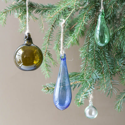 7cm Drop Recycled Blown Glass Bauble - Blue