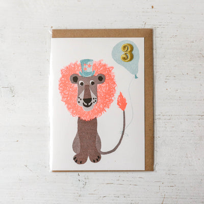 Age 3 Lion Embellished Card