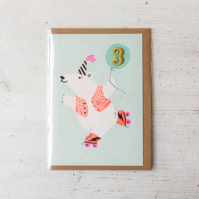 Age 3 Polar Bear Embellished Card