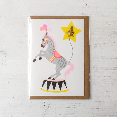 Age 4 Circus Horse Embellished Card