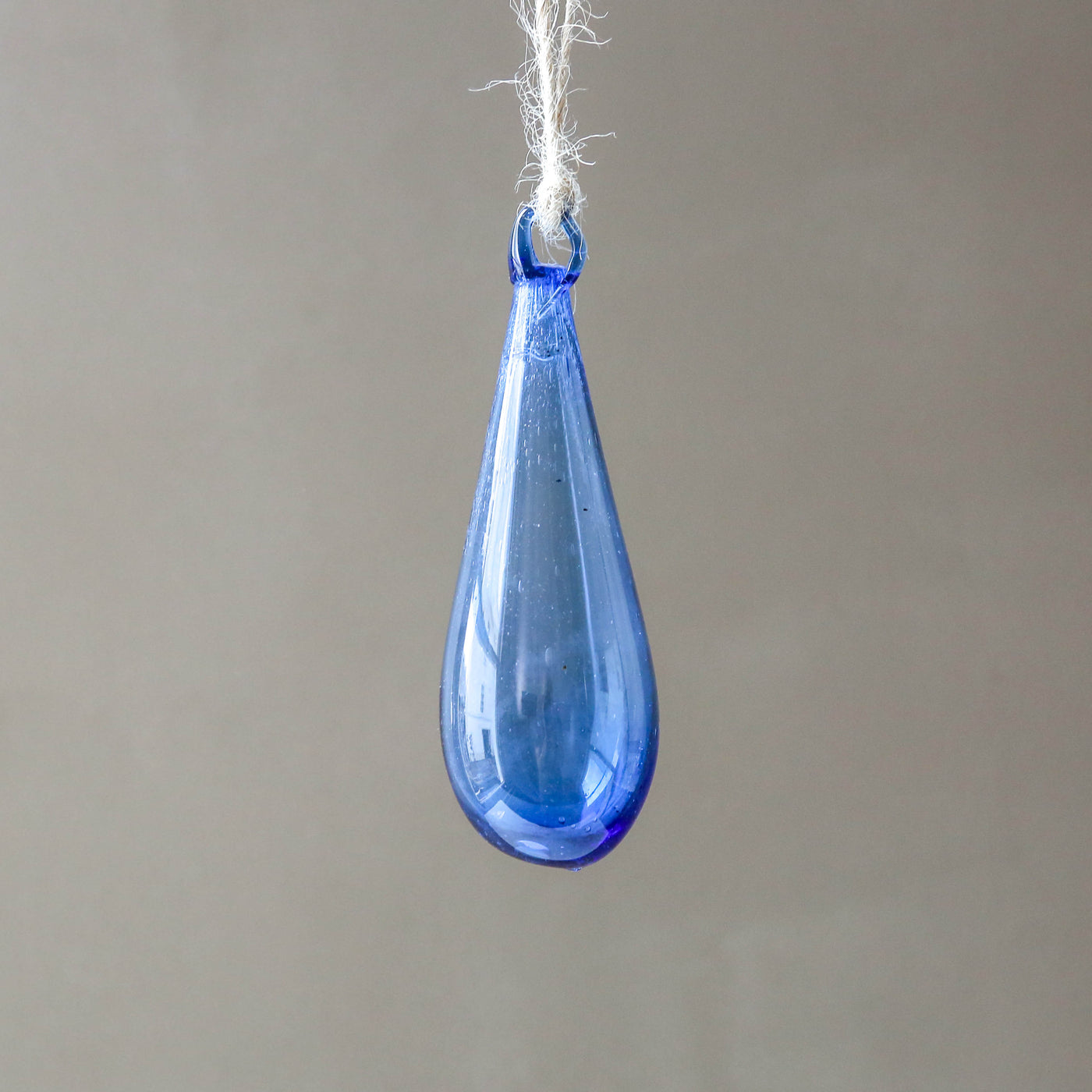 12cm Drop Recycled Blown Glass Bauble - Blue
