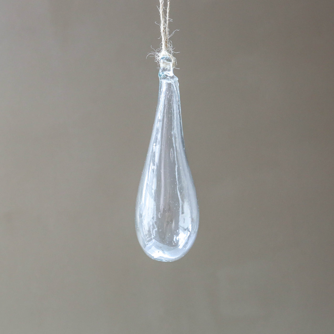 12cm Drop Recycled Blown Glass Bauble - Clear