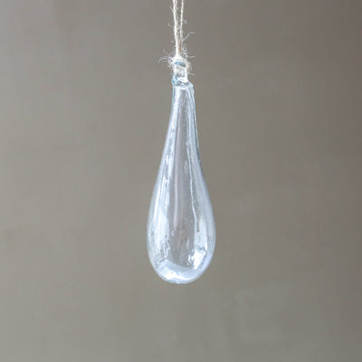 12cm Drop Recycled Blown Glass Bauble - Clear