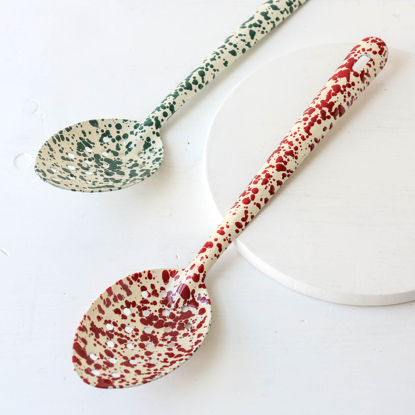 Splatter Enamel Slotted Serving Spoon