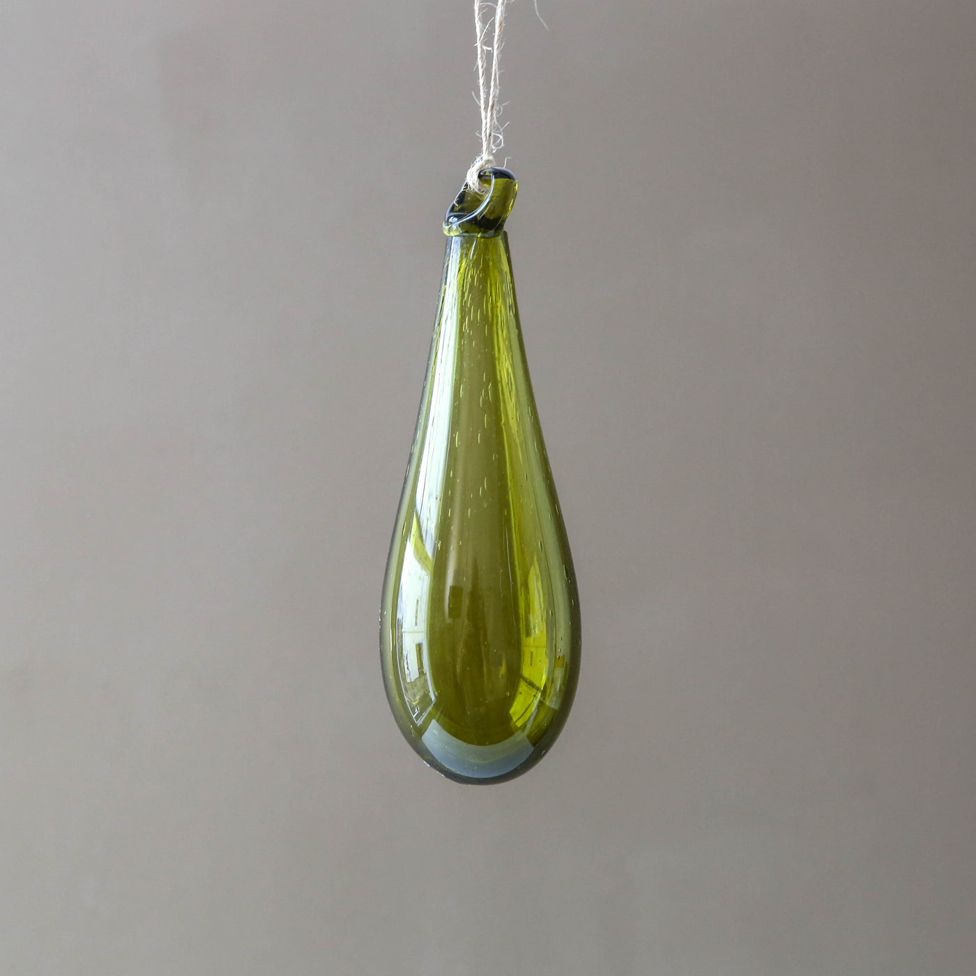 12cm Drop Recycled Blown Glass Bauble - Olive