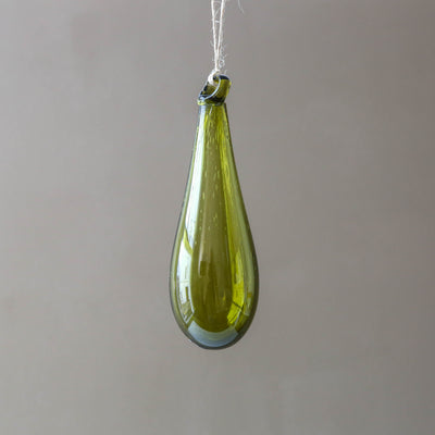 12cm Drop Recycled Blown Glass Bauble - Olive