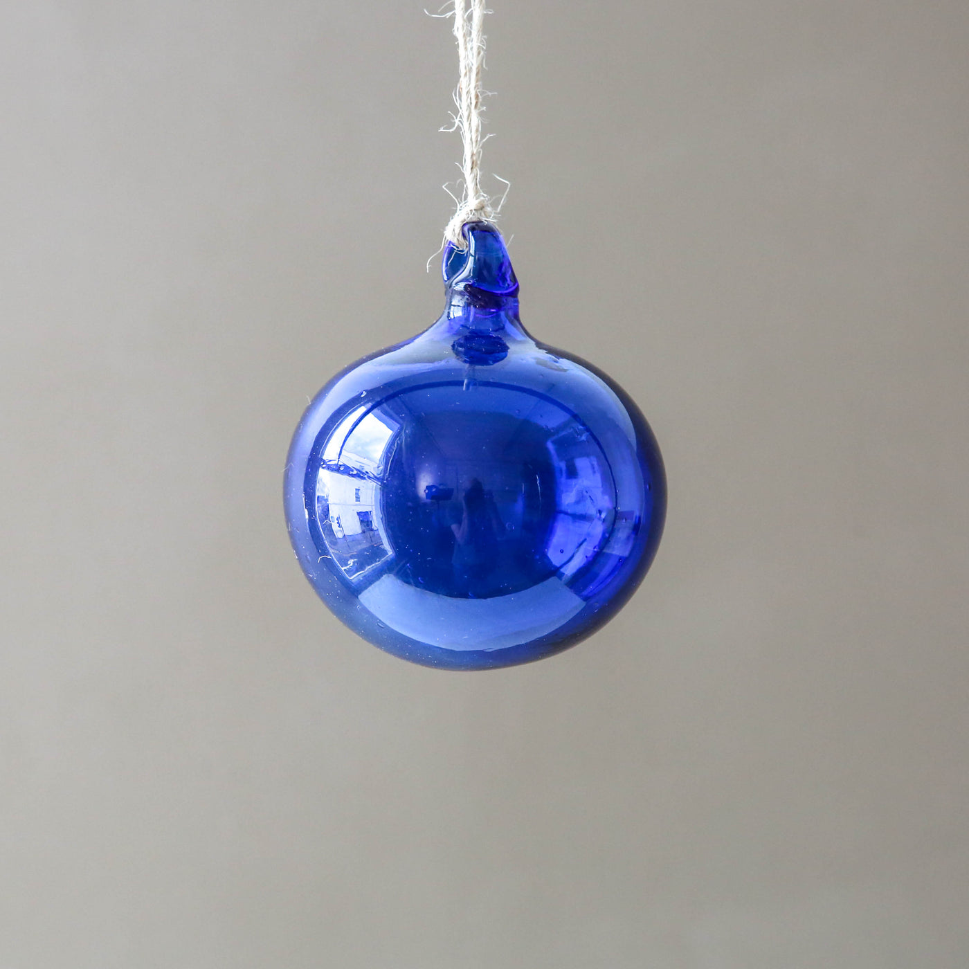 8cm Blown Recycled Blown Glass Bauble - Blue
