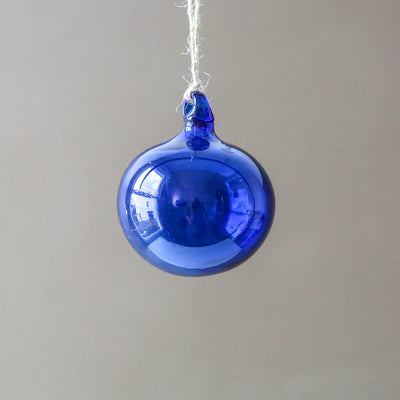 8cm Blown Recycled Blown Glass Bauble - Blue