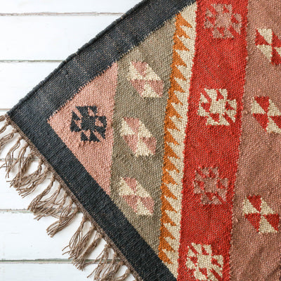 Navy, Pink and Mustard Kelim Woven Rug - 120 x 180cm
