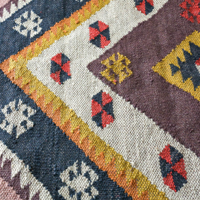 Navy, Pink and Mustard Kelim Woven Rug - 120 x 180cm