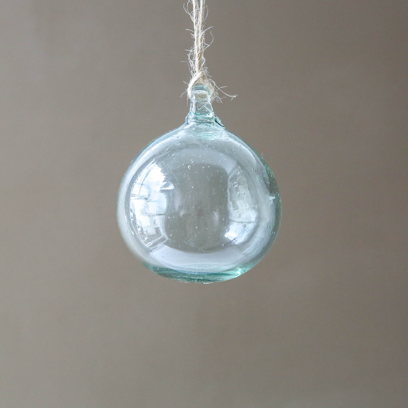 8cm Round Recycled Blown Glass Bauble - Clear