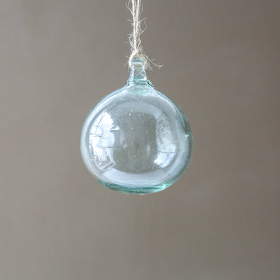 8cm Round Recycled Blown Glass Bauble - Clear
