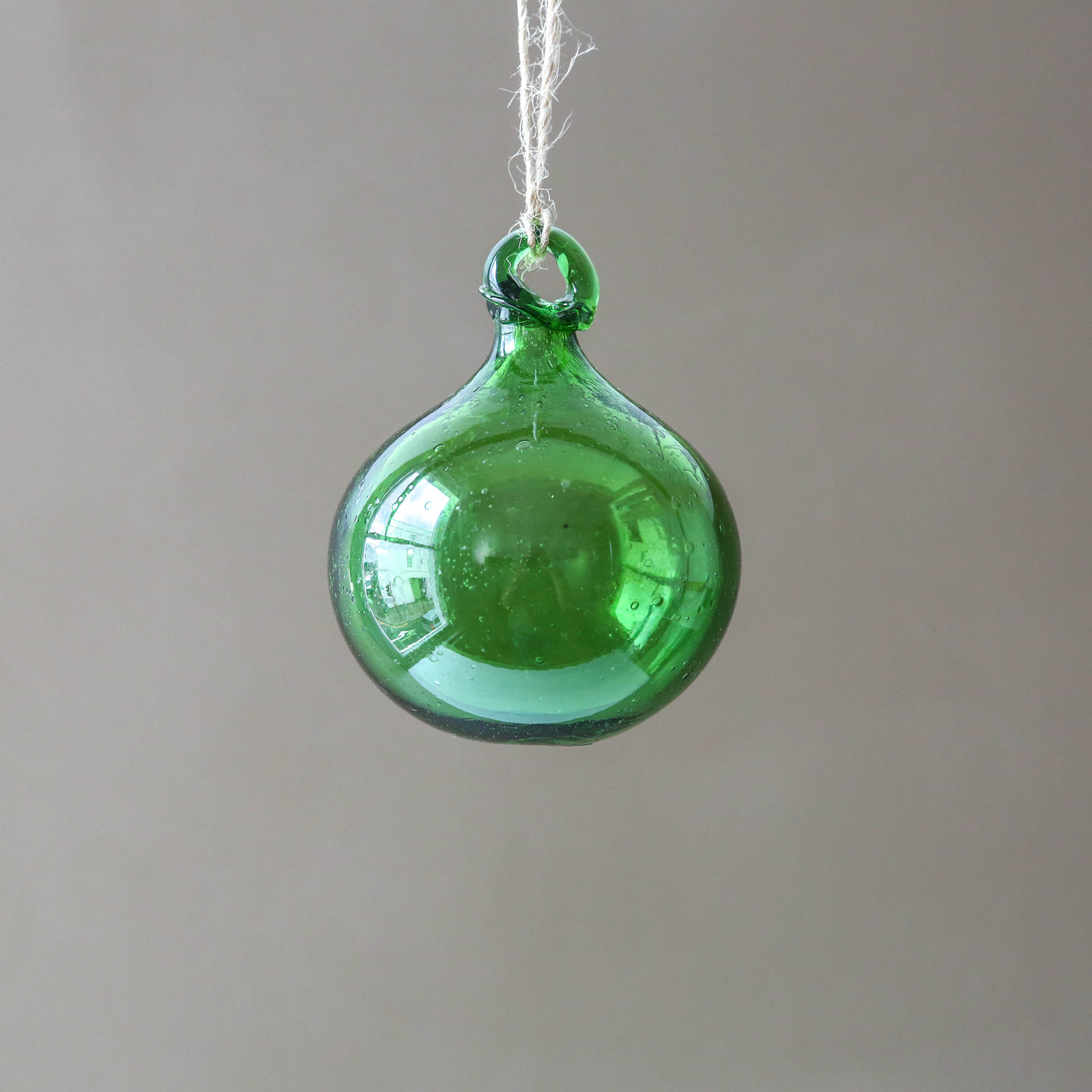 8cm Round Recycled Blown Glass Bauble - Green