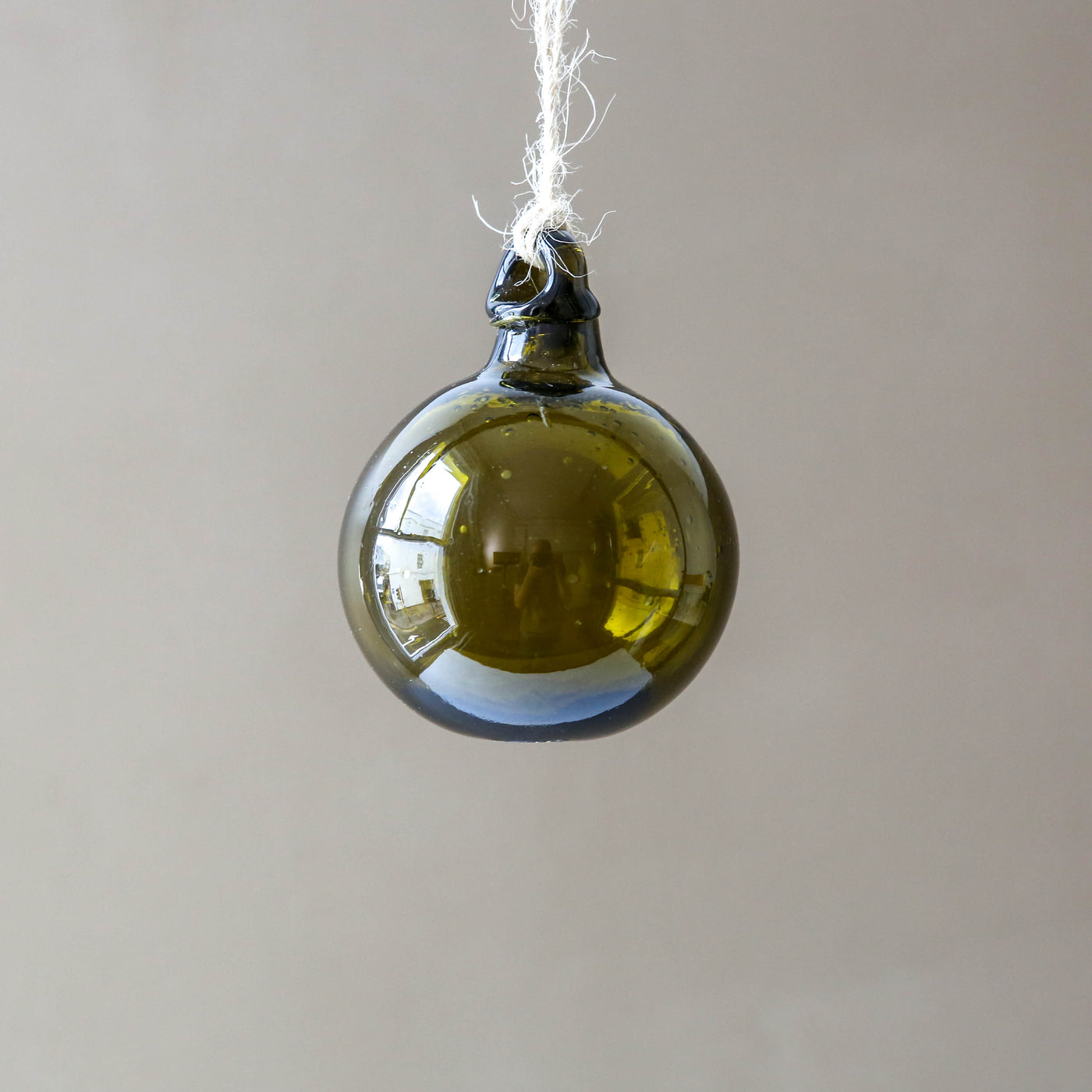 8cm Round Recycled Blown Glass Bauble - Olive