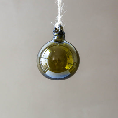 8cm Round Recycled Blown Glass Bauble - Olive