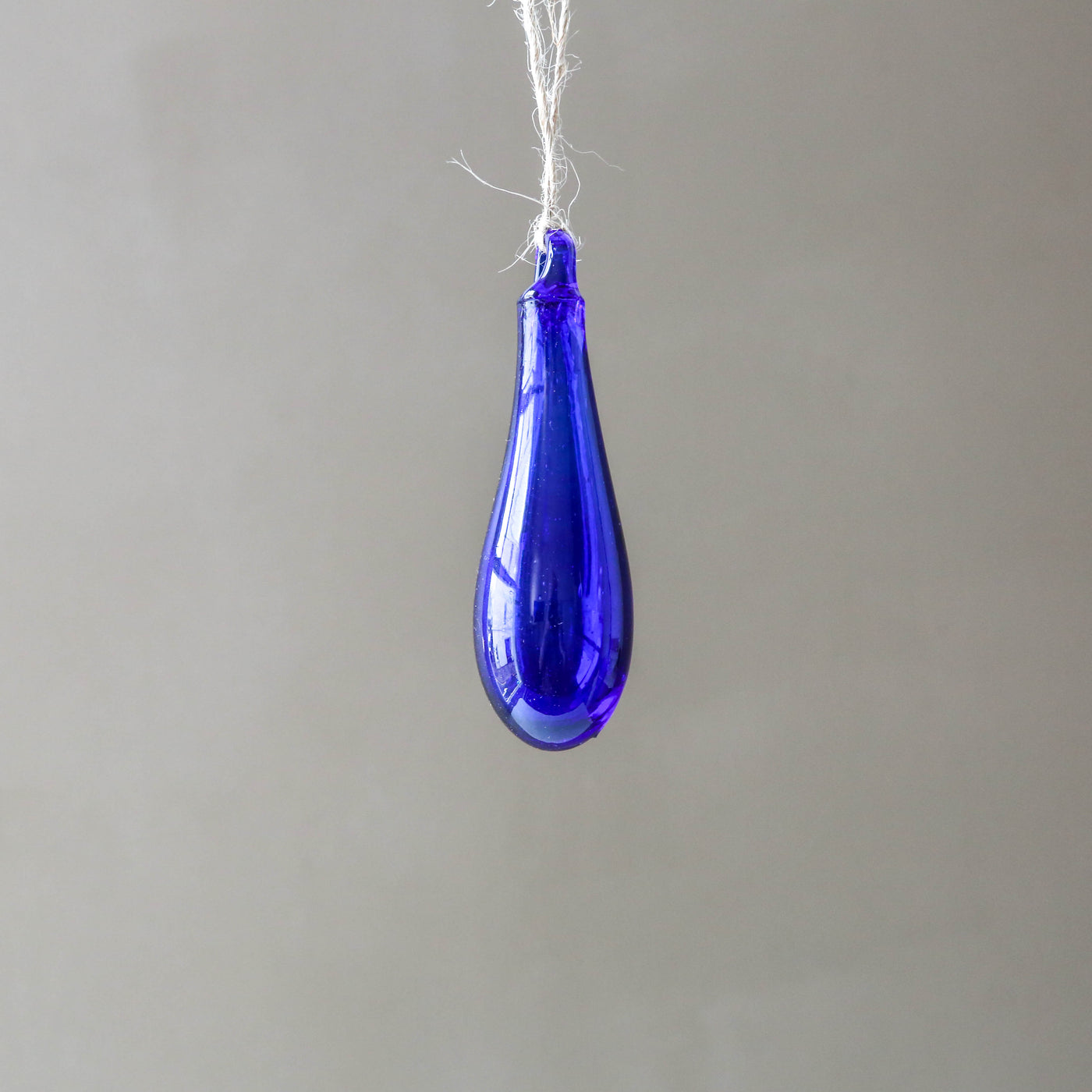 7cm Drop Recycled Blown Glass Bauble - Blue