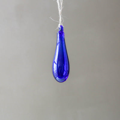 7cm Drop Recycled Blown Glass Bauble - Blue