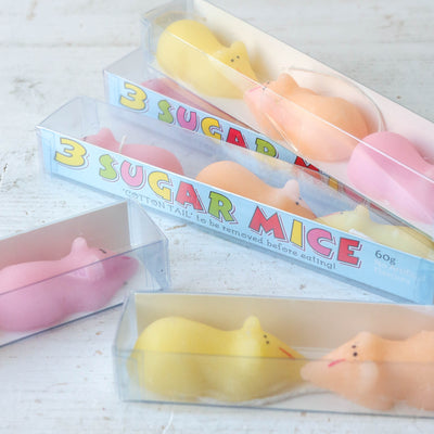 Pack of Three Colourful Sugar Mice with Cotton Tails