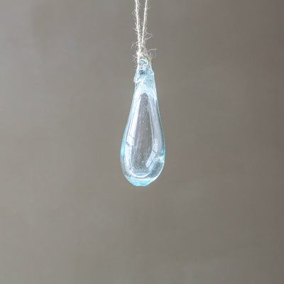 7cm Drop Recycled Blown Glass Bauble - Clear