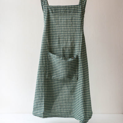 Linen Cotton Crossback Apron - Prussian Blue