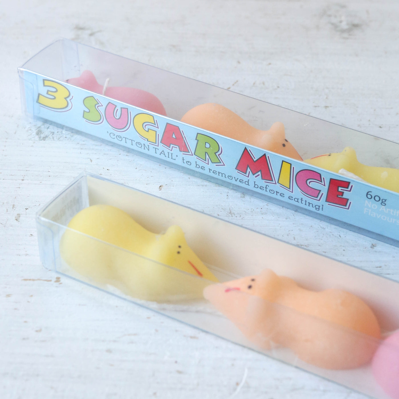 Pack of Three Colourful Sugar Mice with Cotton Tails