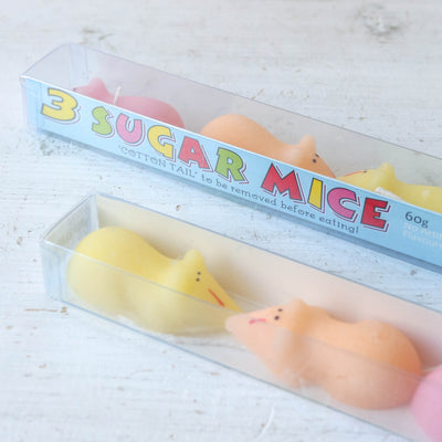 Pack of Three Colourful Sugar Mice with Cotton Tails