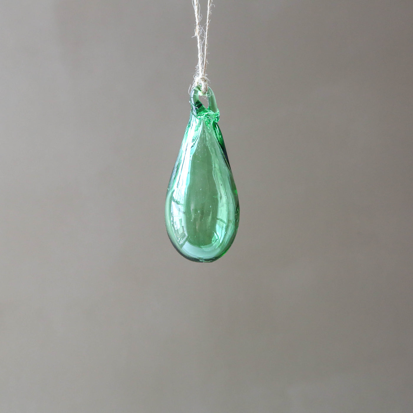 7cm Drop Recycled Blown Glass Bauble - Green