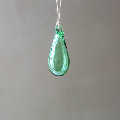 7cm Drop Recycled Blown Glass Bauble - Green