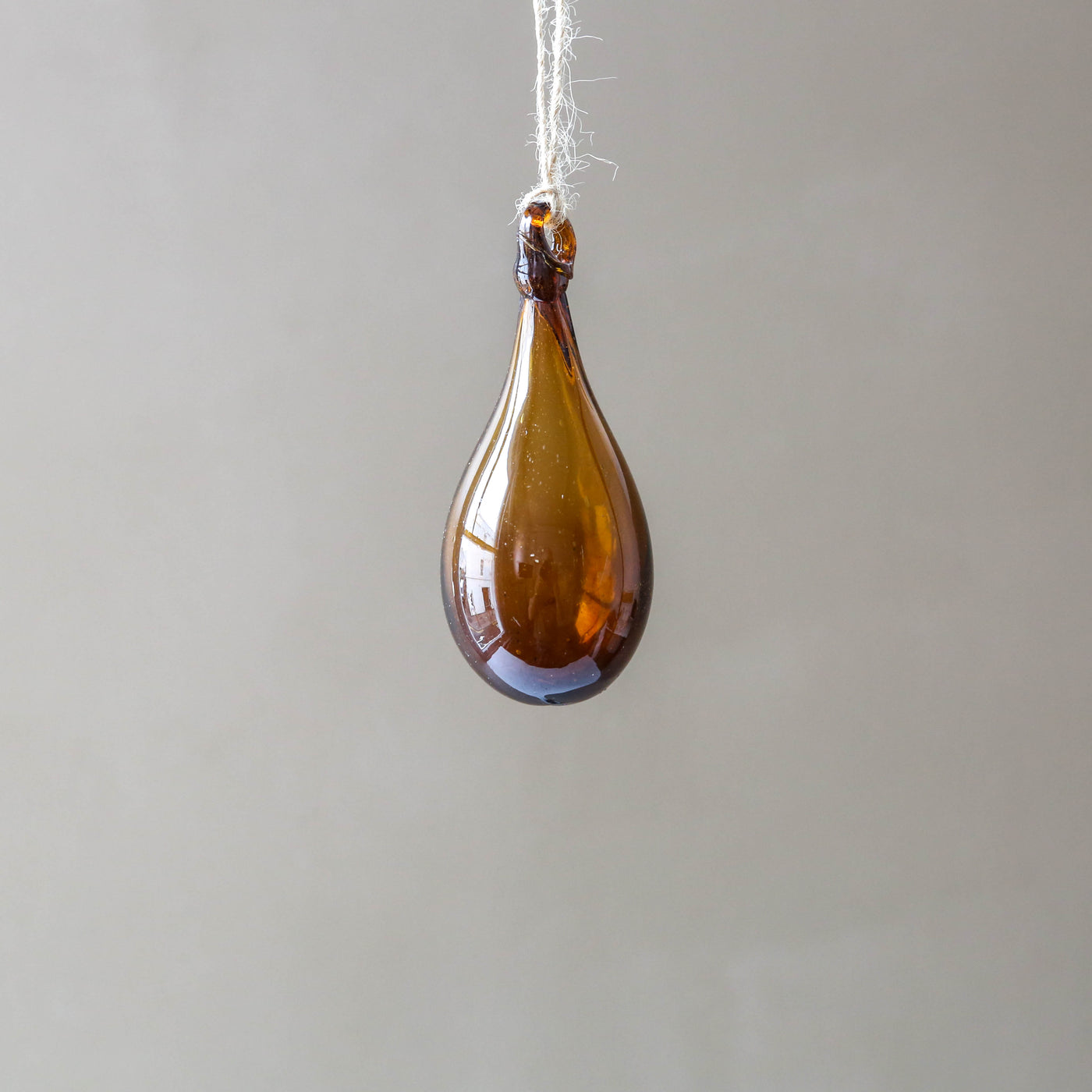 7cm Drop Recycled Blown Glass Bauble - Brown