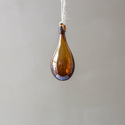7cm Drop Recycled Blown Glass Bauble - Brown