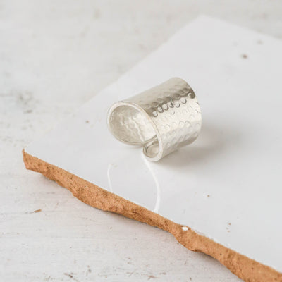Beaten Solid Silver Amoeba Cuff Ring
