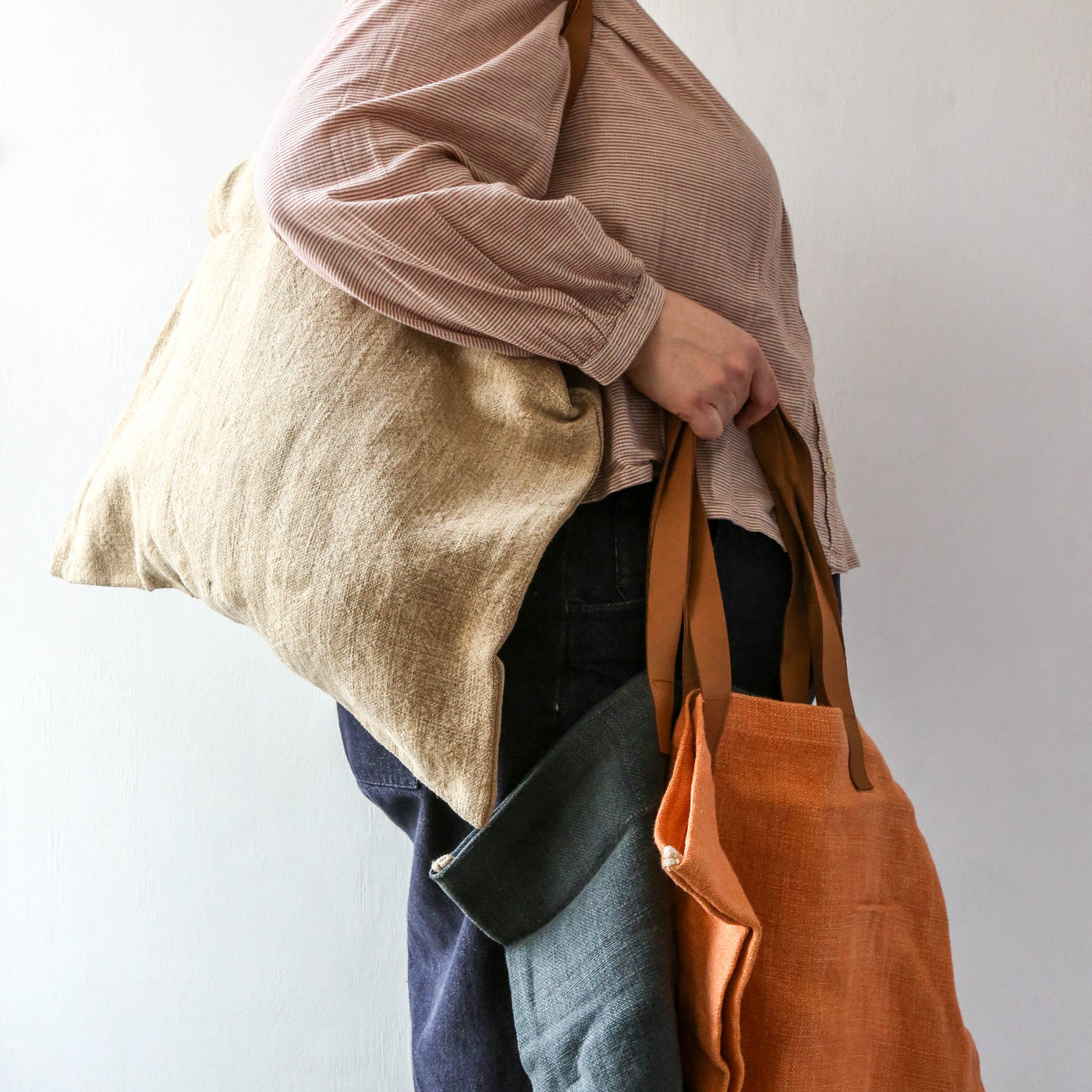 Leather Handled Soft Jute Wide Bag