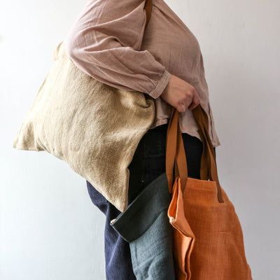 Leather Handled Soft Jute Wide Bag