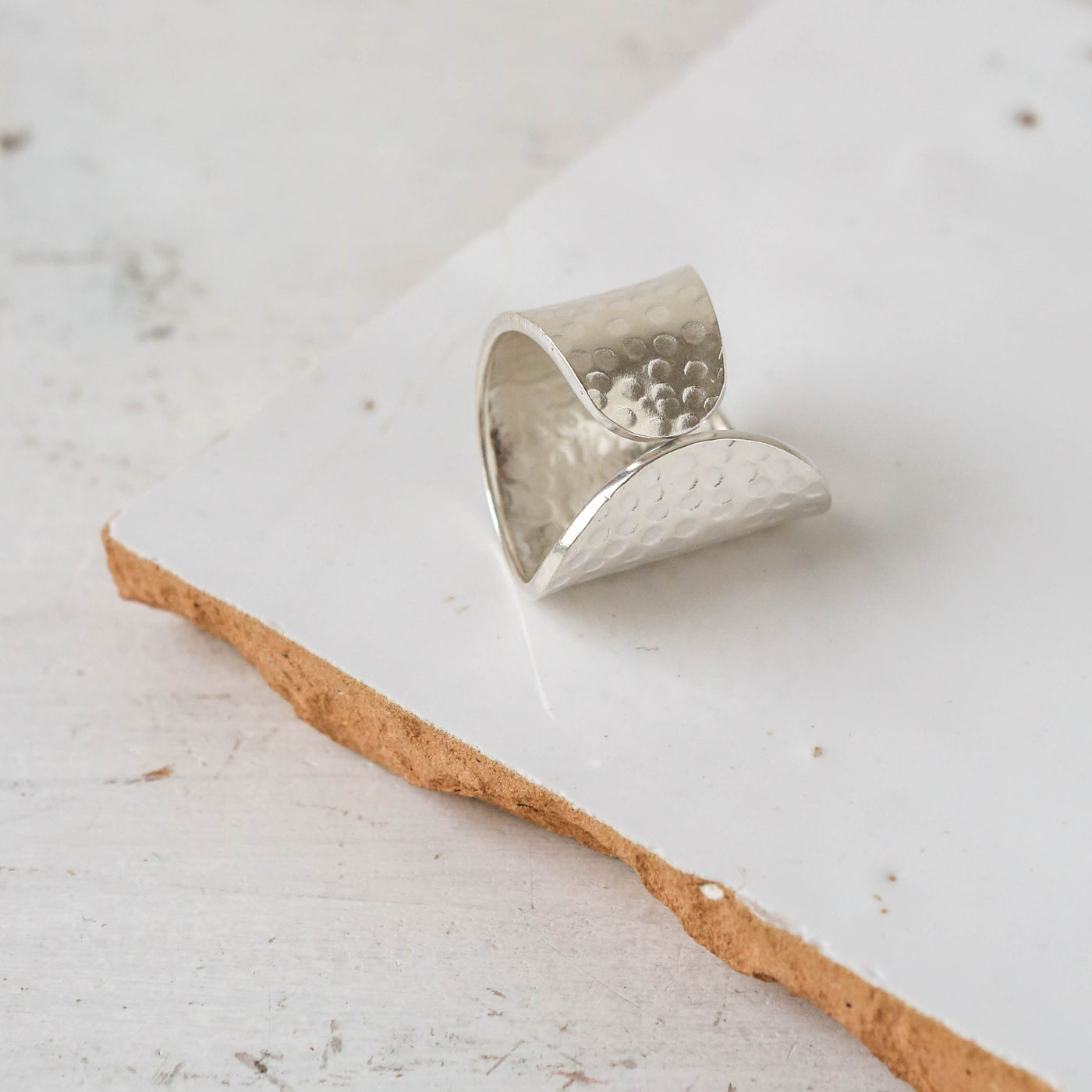 Beaten Solid Silver Amoeba Cuff Ring