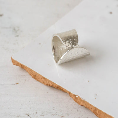 Beaten Solid Silver Amoeba Cuff Ring
