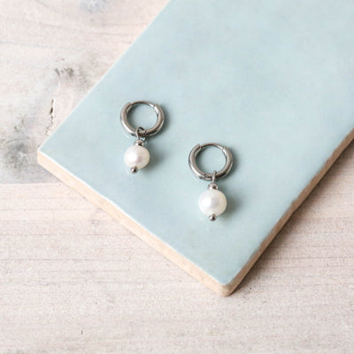 Freshwater Pearl Hoop Earrings - Silver