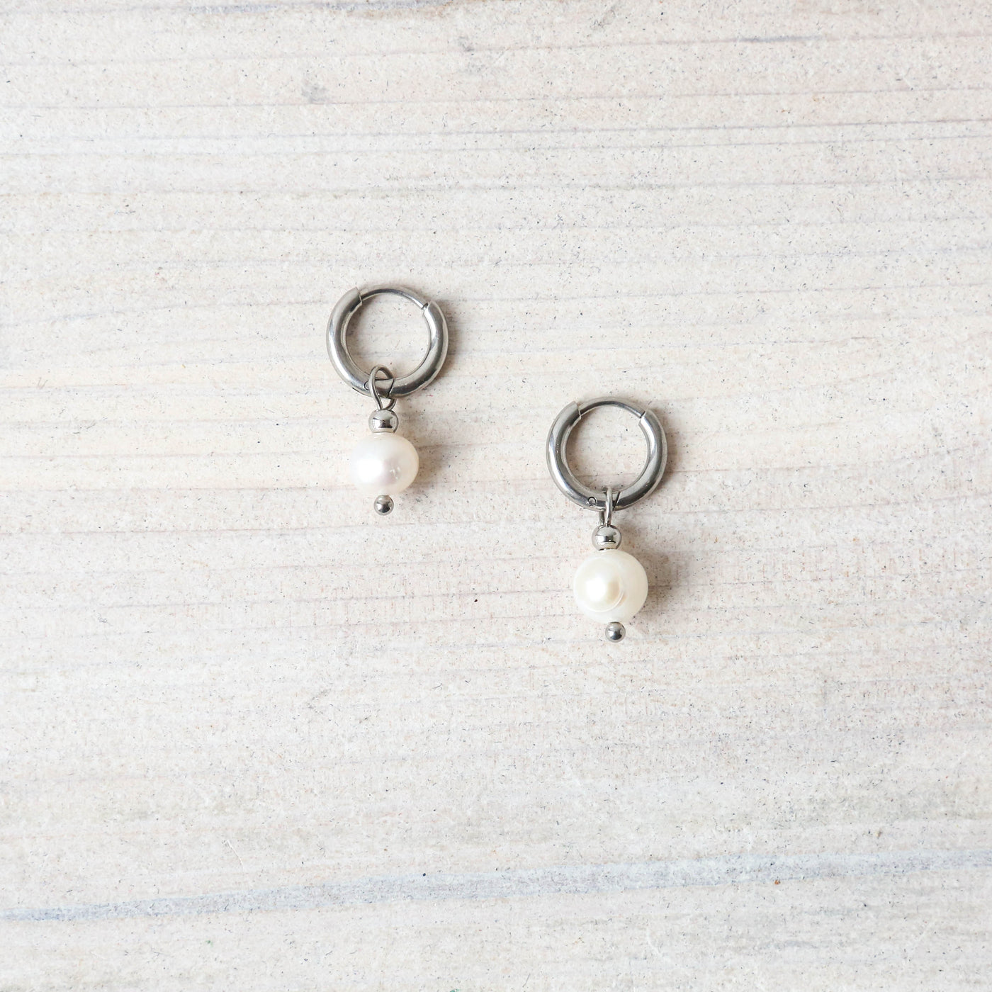 Freshwater Pearl Hoop Earrings - Silver
