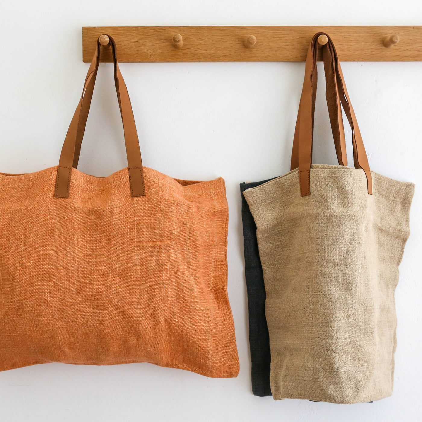 Leather Handled Soft Jute Wide Bag