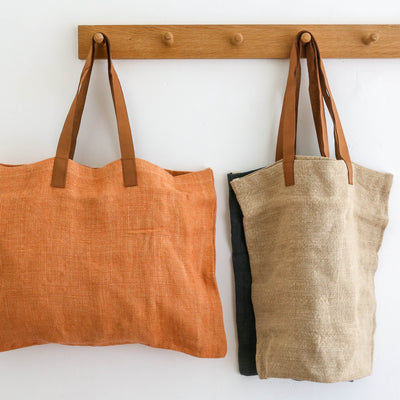 Leather Handled Soft Jute Wide Bag