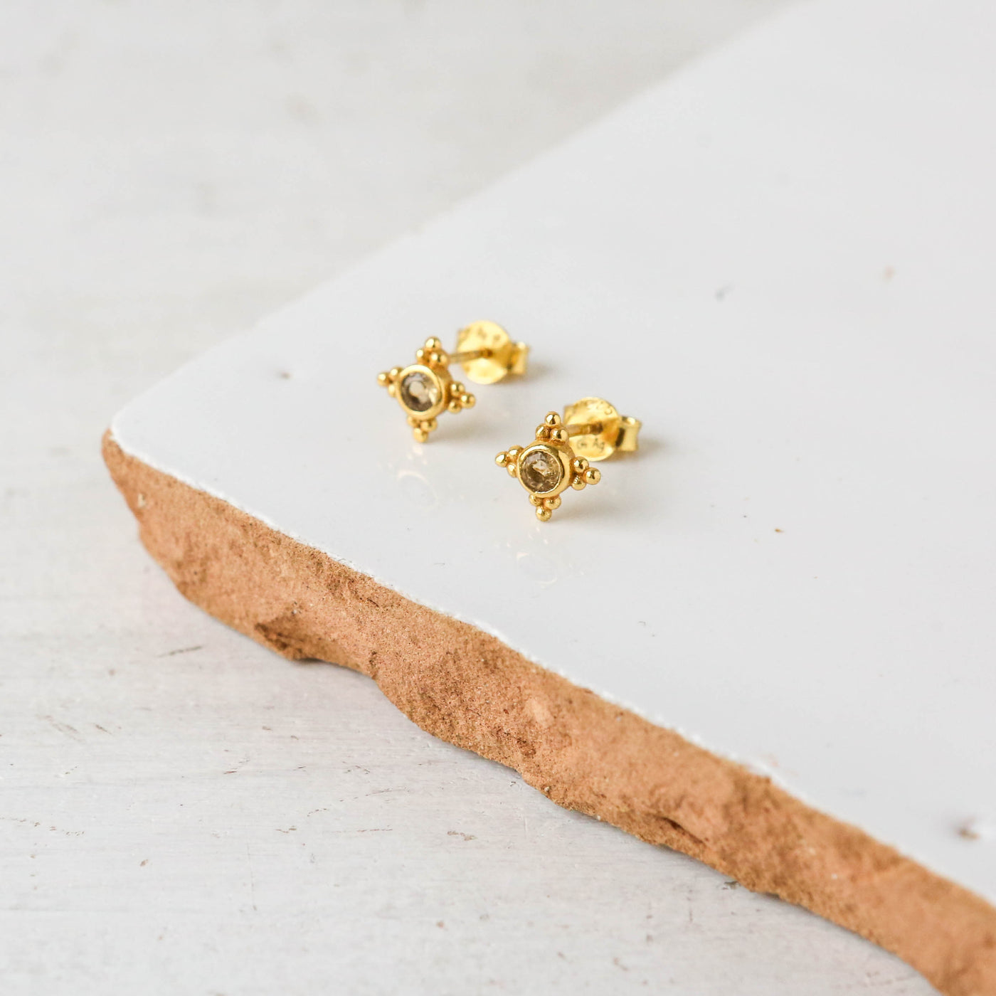 Round Dot Citrine Stud Earrings