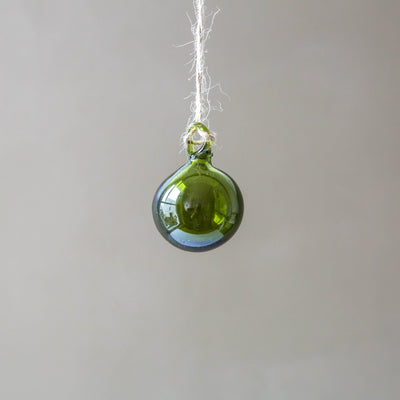 5cm Round Recycled Blown Glass Bauble - Olive