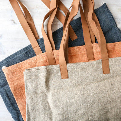 Leather Handled Soft Jute Wide Bag