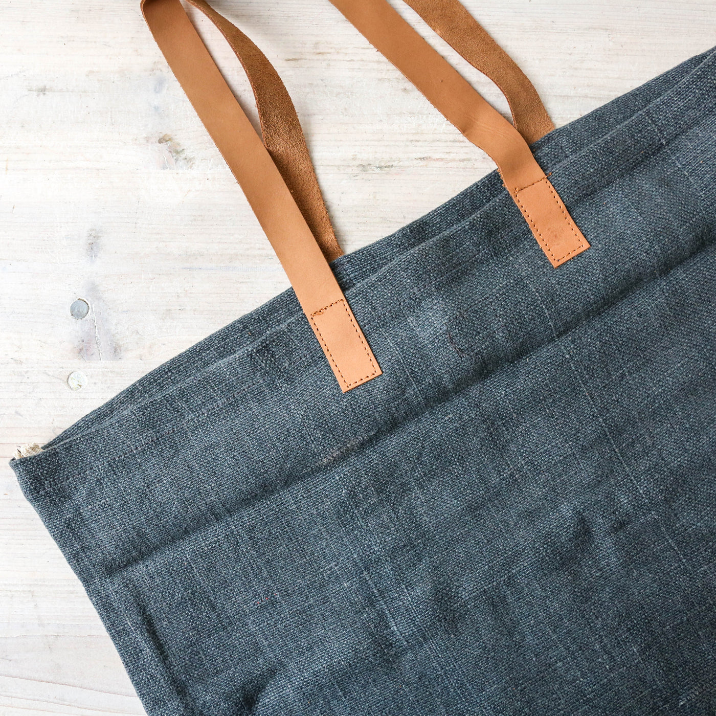 Leather Handled Soft Jute Wide Bag